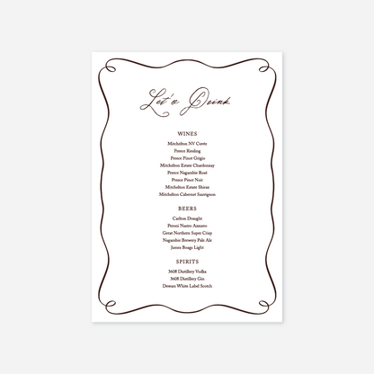 Elegance wedding drinks menu wedding stationery in White — Just Hitched