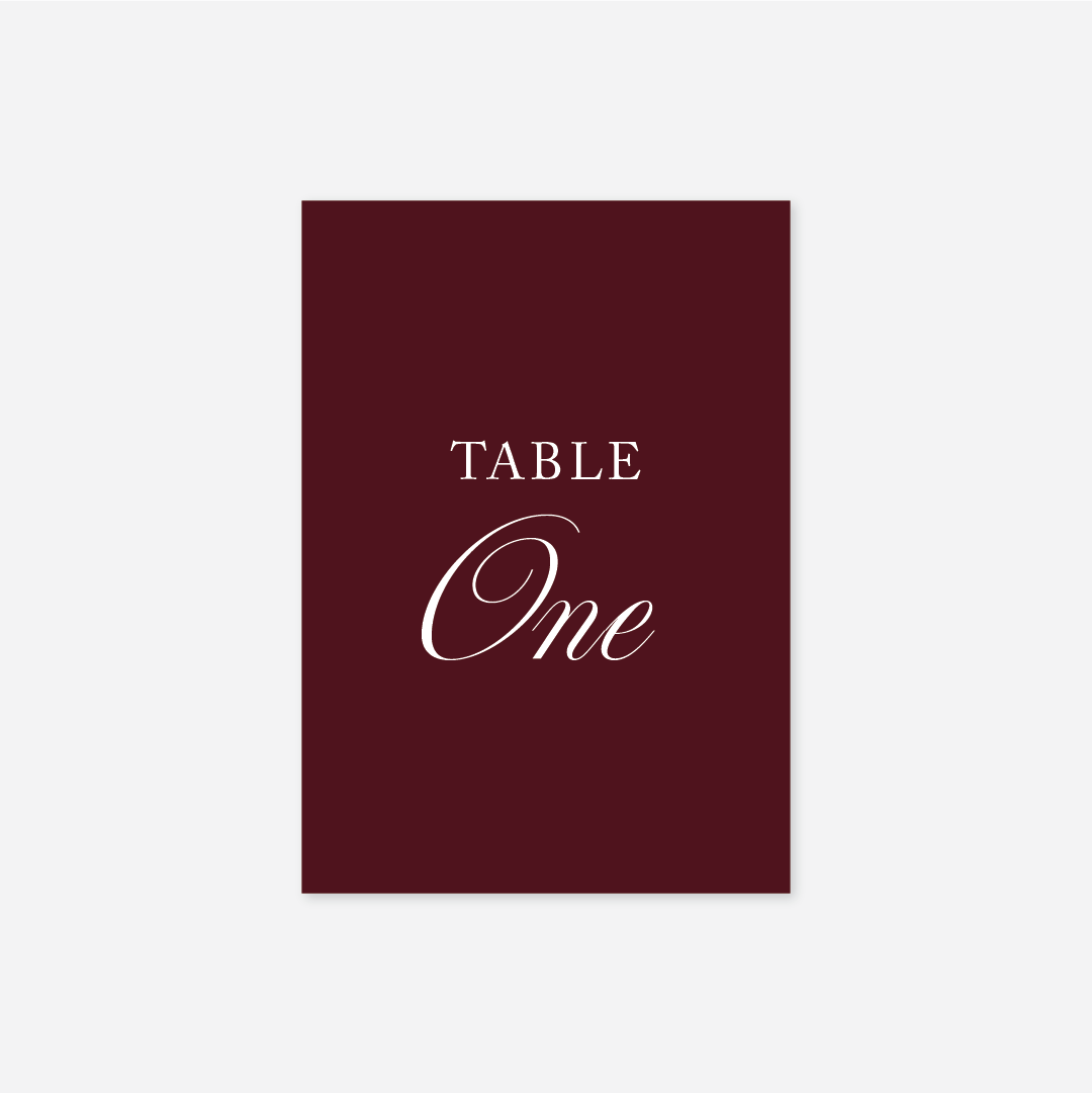 Heritage wedding table number wedding stationery in Burgundy — Just Hitched