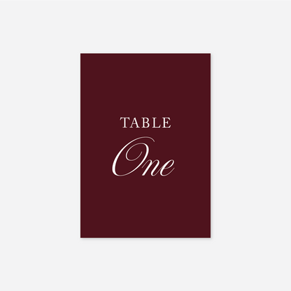 Heritage wedding table number wedding stationery in Burgundy — Just Hitched