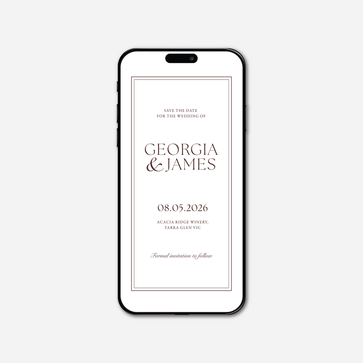 Digital save the date card (Romance-style) in White — Just Hitched
