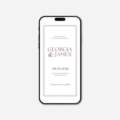 Digital save the date card (Romance-style) in White — Just Hitched