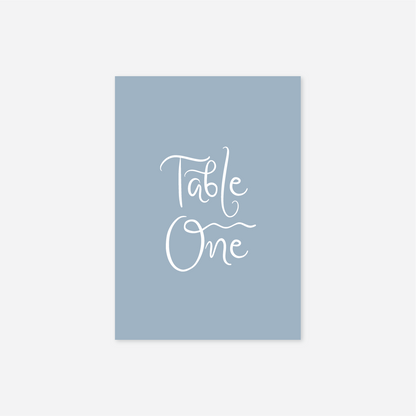 Whimsical wedding table number wedding stationery in Blue — Just Hitched