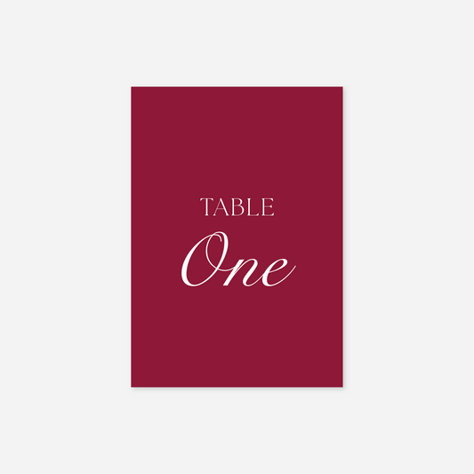 Romance wedding table number wedding stationery in Cherry — Just Hitched