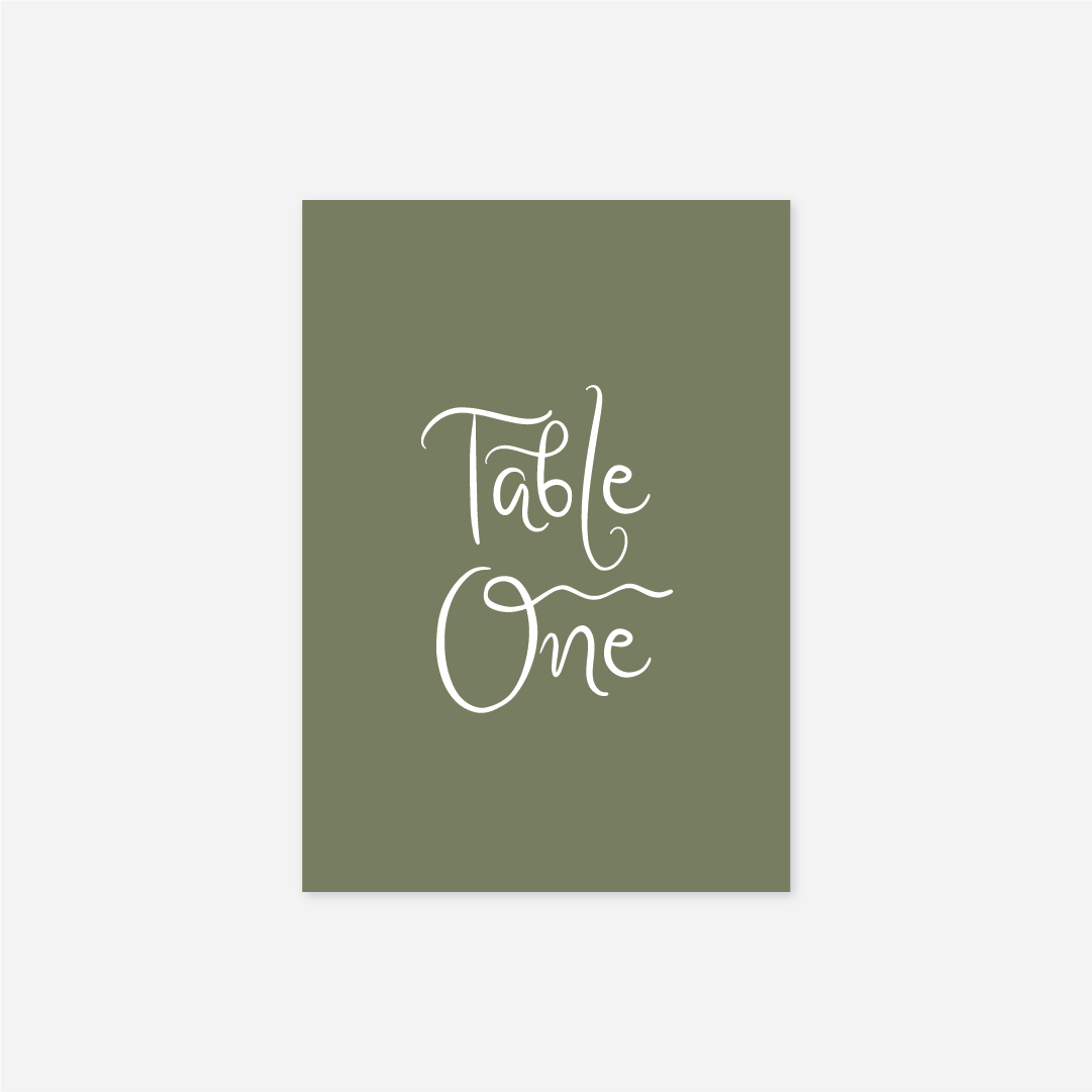 Whimsical wedding table number wedding stationery in Sage — Just Hitched