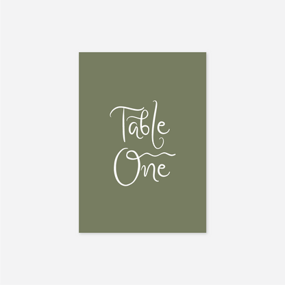 Whimsical wedding table number wedding stationery in Sage — Just Hitched