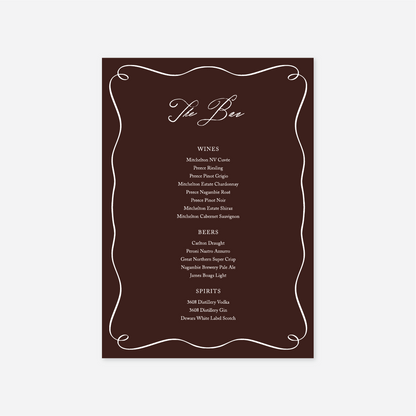 Elegance wedding bar menu wedding stationery in Chocolate — Just Hitched
