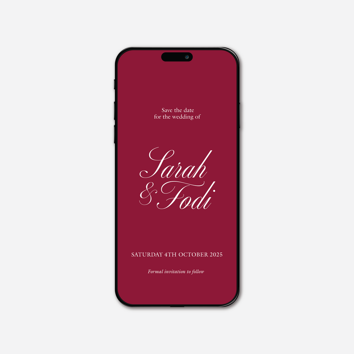 Digital save the date card (Classic-style) in Cherry Red — Just Hitched