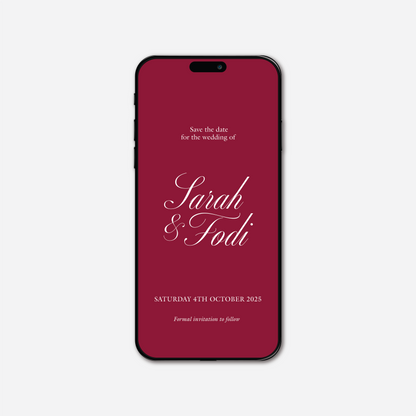 Digital save the date card (Classic-style) in Cherry Red — Just Hitched