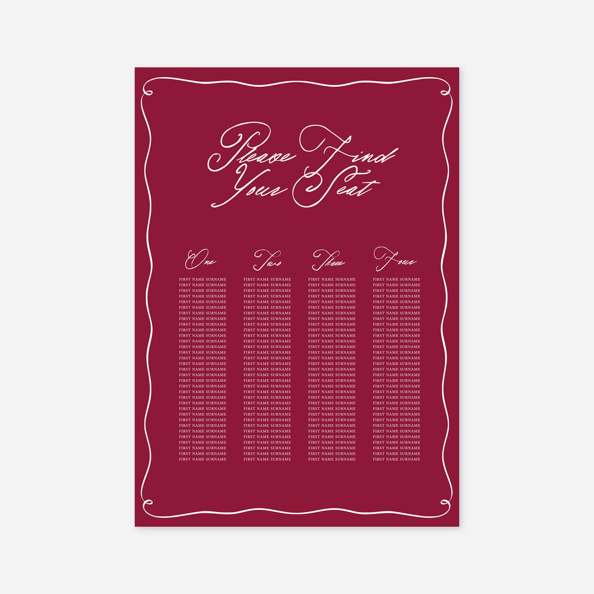 Elegance wedding seating chart wedding stationery in Cherry Red — Just Hitched