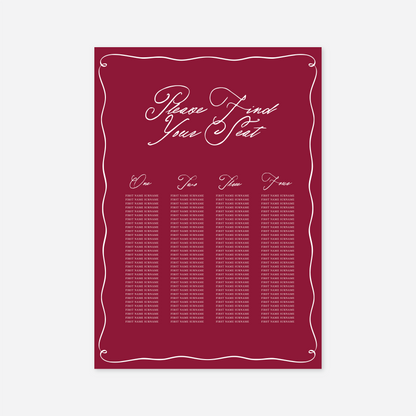Elegance wedding seating chart wedding stationery in Cherry Red — Just Hitched