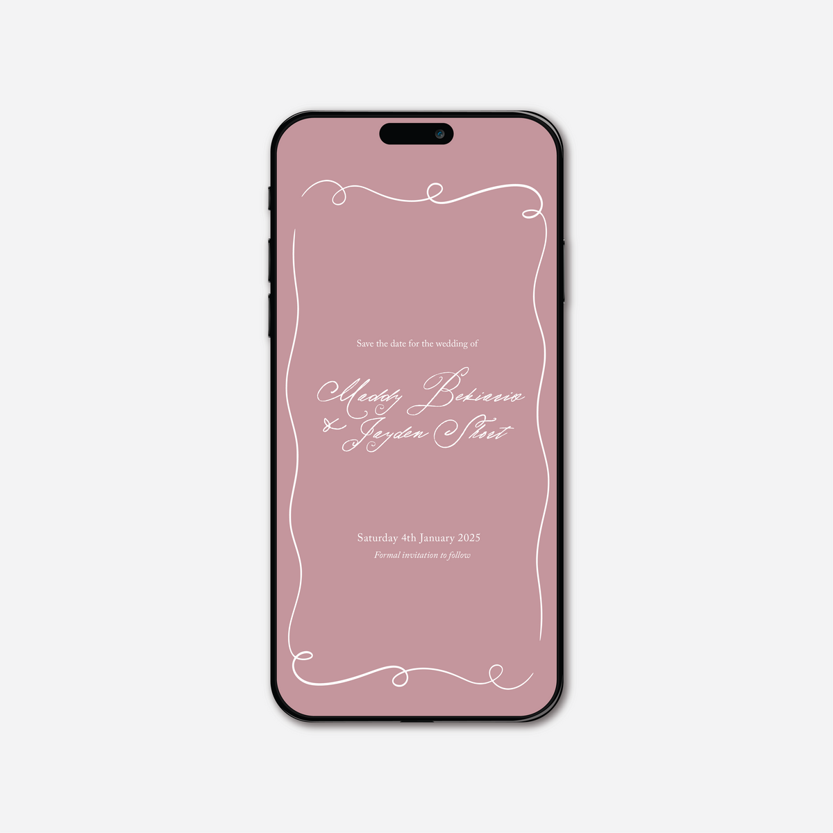 Digital save the date card (Elegance-style) in Dusty Rose — Just Hitched