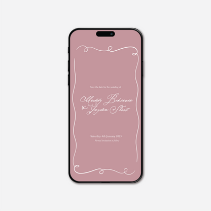 Digital save the date card (Elegance-style) in Dusty Rose — Just Hitched