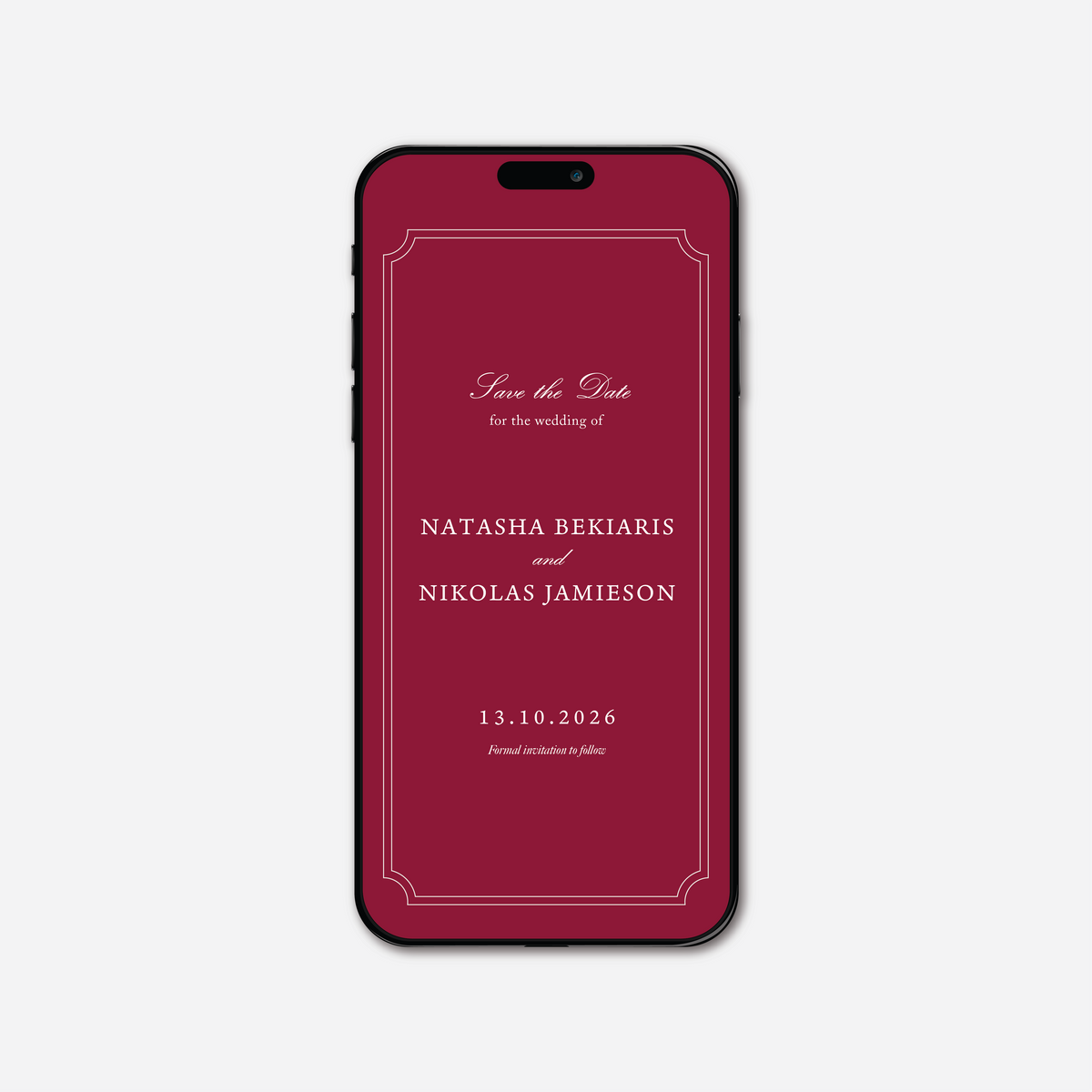 Digital save the date card (Heritage-style) in Cherry Red — Just Hitched