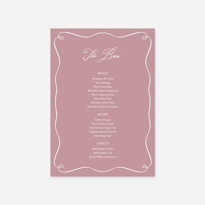 Elegance wedding drinks menu wedding stationery in Rose — Just Hitched