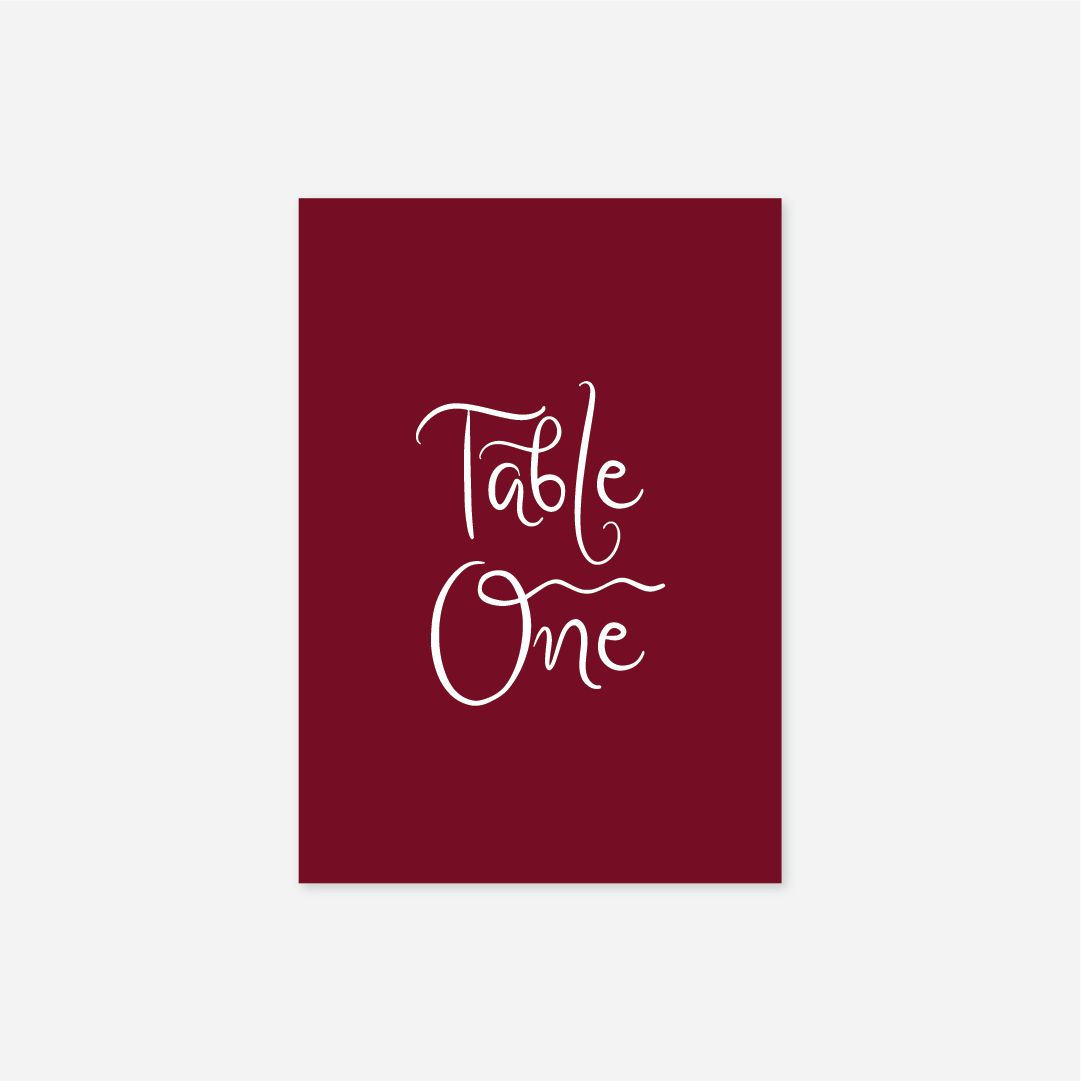 Whimsical wedding table number wedding stationery in Cherry — Just Hitched