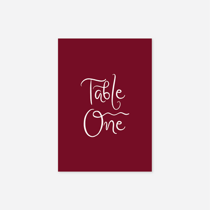 Whimsical wedding table number wedding stationery in Cherry — Just Hitched