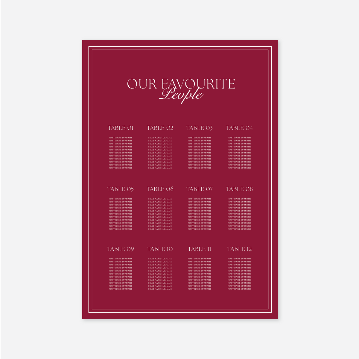Romance wedding seating chart wedding stationery in Cherry Red — Just Hitched
