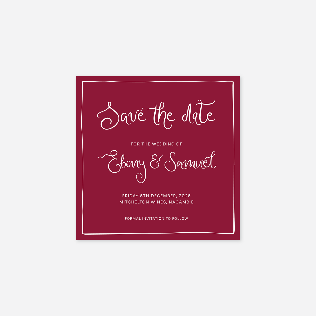 Whimsical save the date card wedding stationery in Cherry Red — Just Hitched