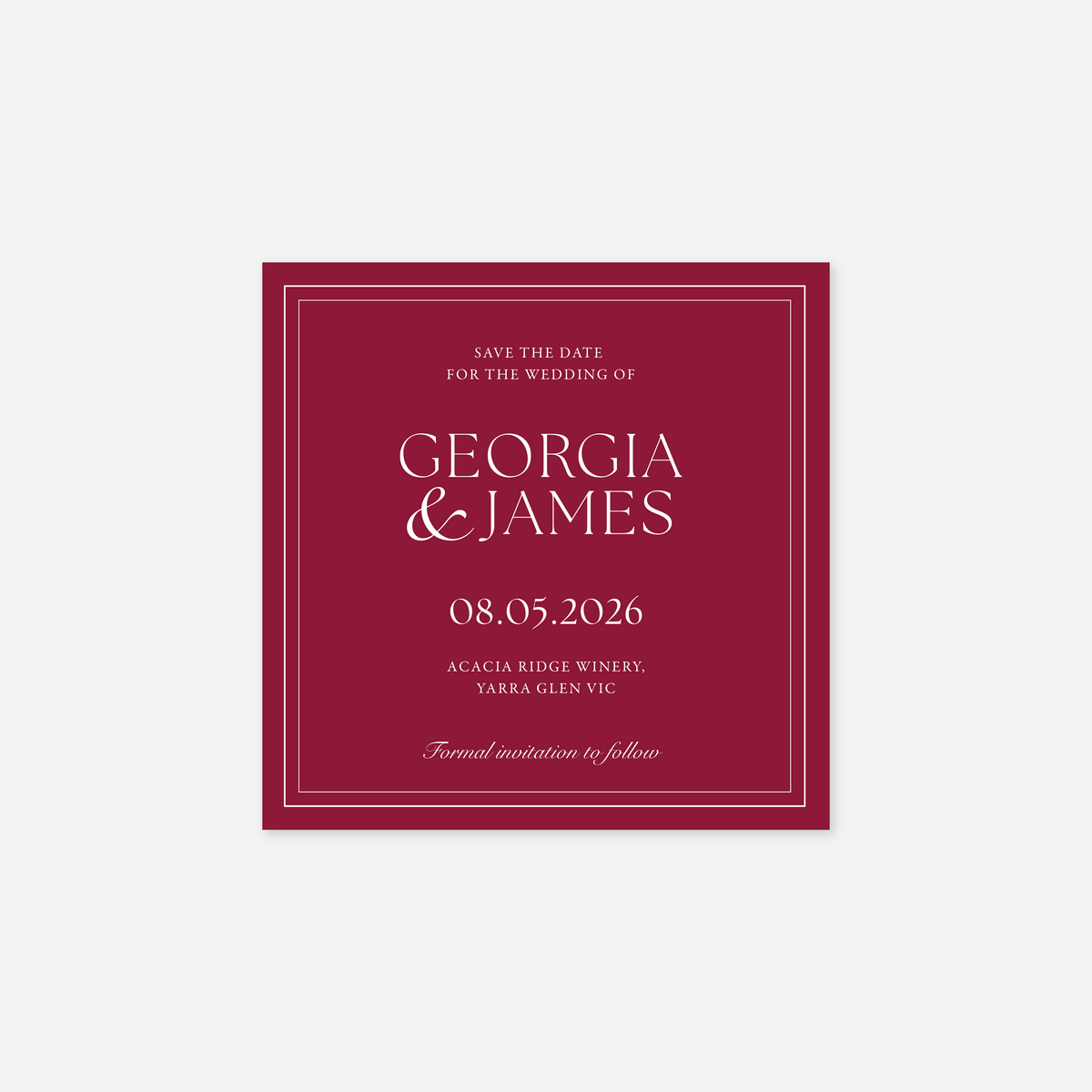 Romance save the date card wedding stationery in Cherry Red — Just Hitched