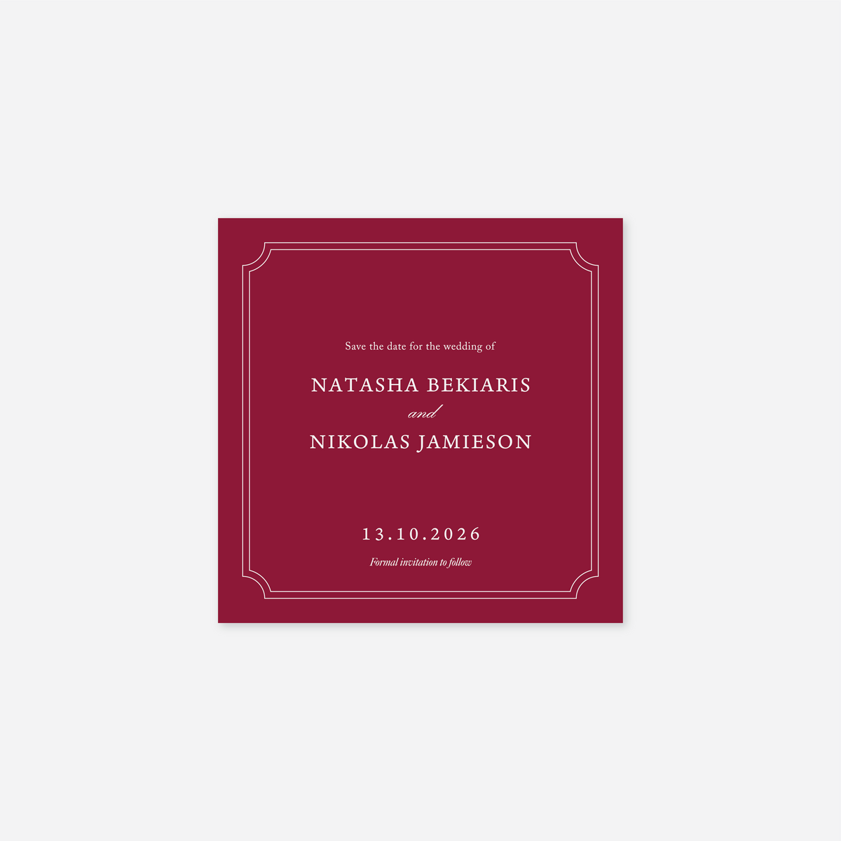 Heritage save the date card wedding stationery in Cherry Red — Just Hitched