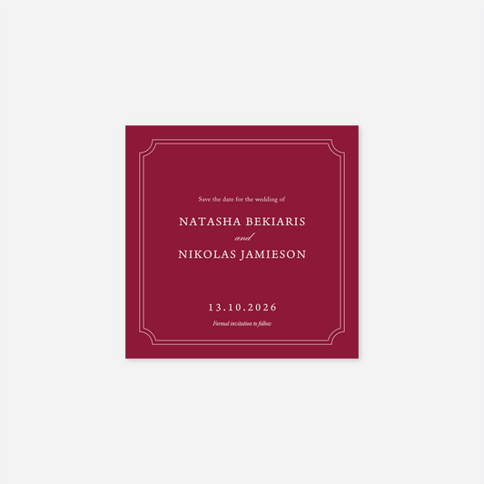 Heritage save the date card wedding stationery in Chocolate Brown — Just Hitched