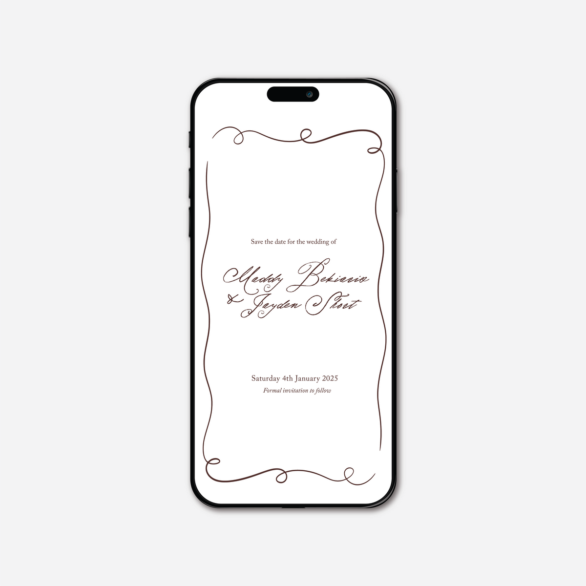 Digital save the date card (Elegance-style) in White — Just Hitched