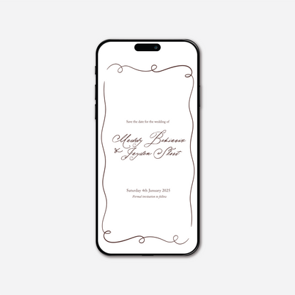 Digital save the date card (Elegance-style) in White — Just Hitched