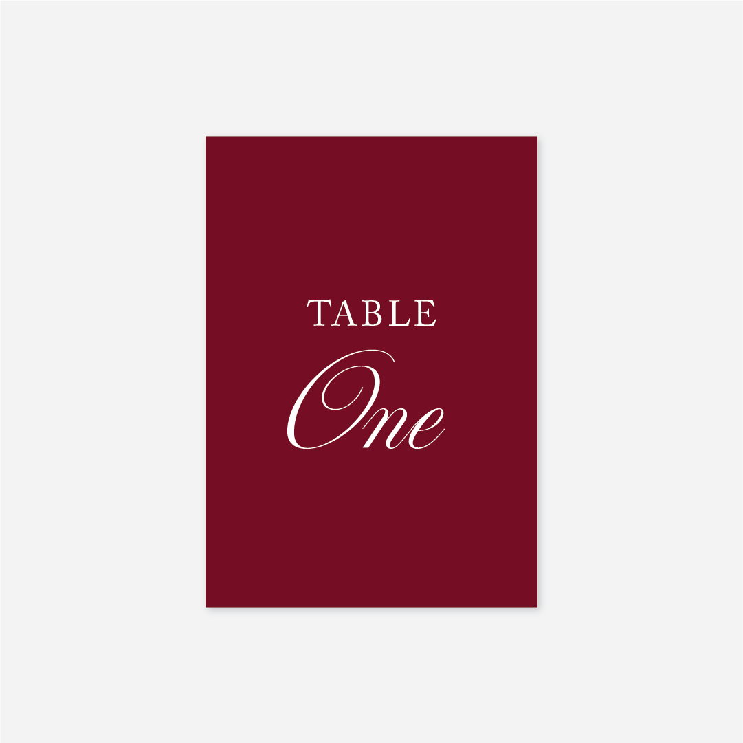 Heritage wedding table number wedding stationery in Cherry — Just Hitched
