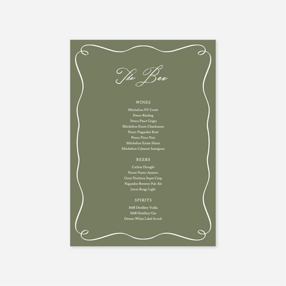 Elegance wedding bar menu wedding stationery in Sage — Just Hitched