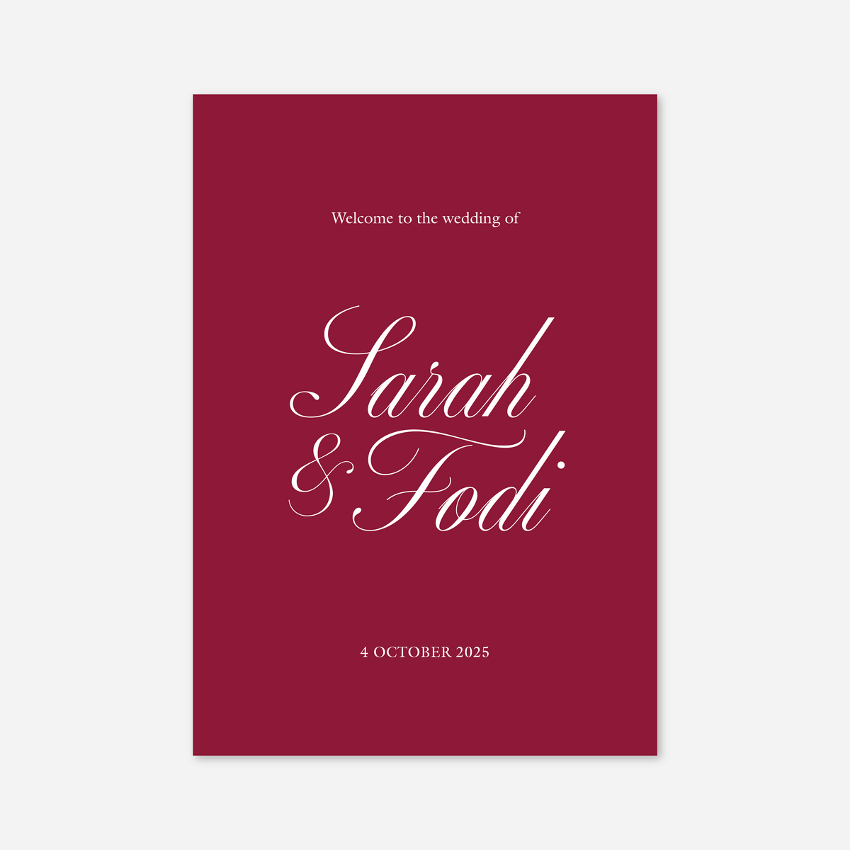 Classic wedding welcome sign wedding stationery in Cherry Red — Just Hitched