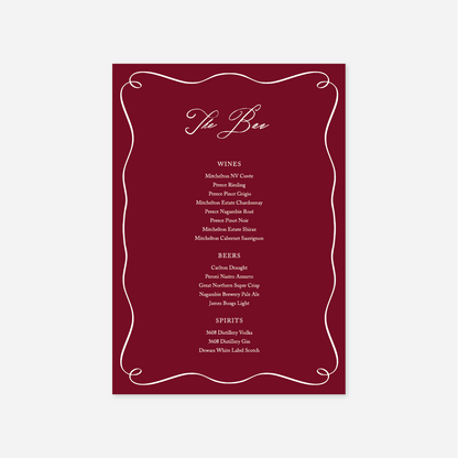 Elegance wedding bar menu wedding stationery in Cherry — Just Hitched