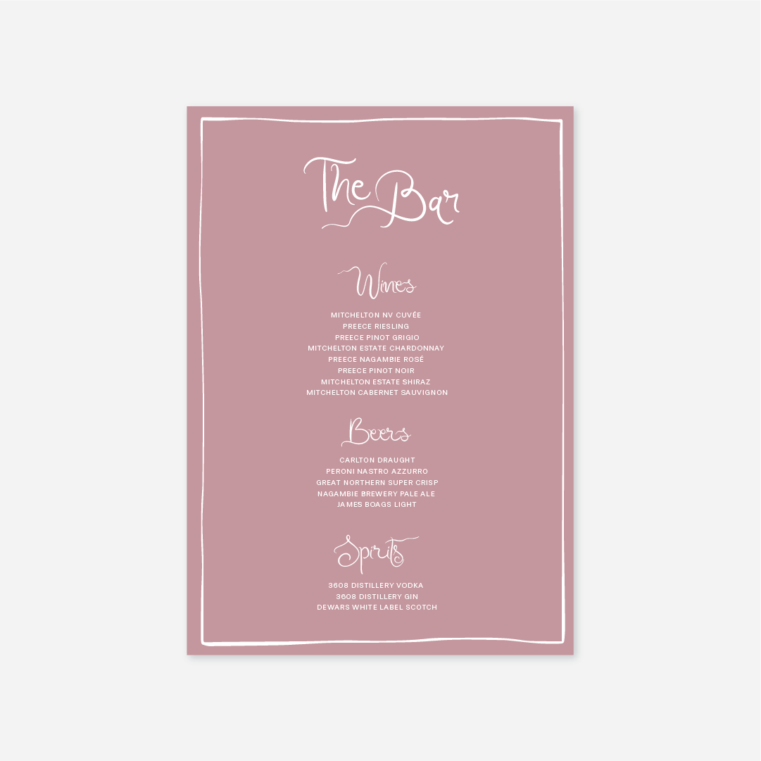 Whimsical Bar Menu - Dusty Rose