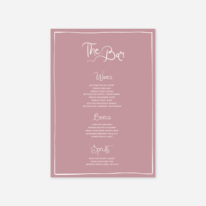 Whimsical Bar Menu - Dusty Rose