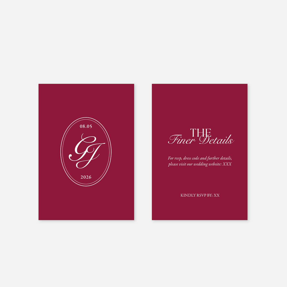 Romance wedding details card wedding stationery in Cherry Red — Just Hitched