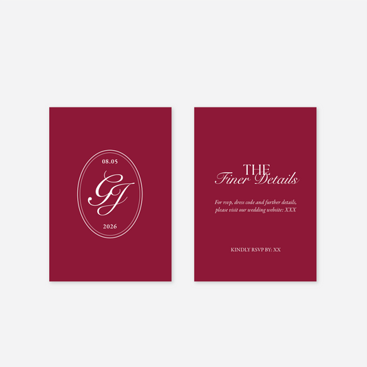 Romance wedding details card wedding stationery in Cherry Red — Just Hitched