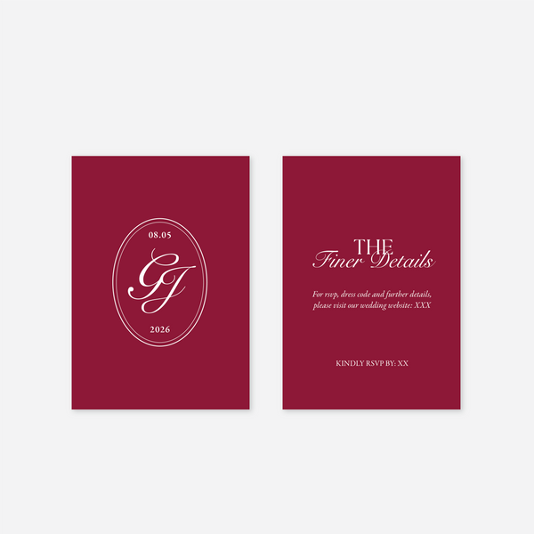 Romance wedding details card wedding stationery in Cherry Red — Just Hitched