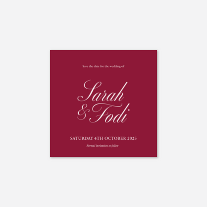 Classic save the date card wedding stationery in Cherry Red — Just Hitched