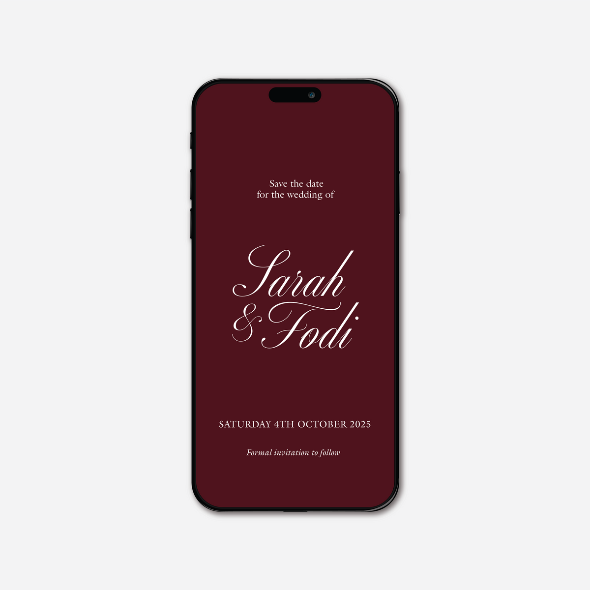 Digital save the date card (Classic-style) in Burgundy — Just Hitched
