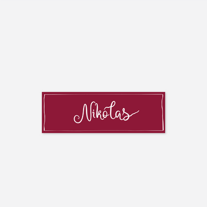 Whimsical wedding name card wedding stationery in Cherry Red — Just Hitched