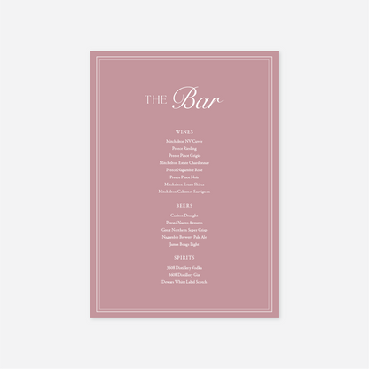 Romance Bar Menu - Dusty Rose