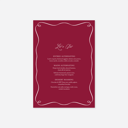 Elegance wedding menu card wedding stationery in Cherry Red — Just Hitched