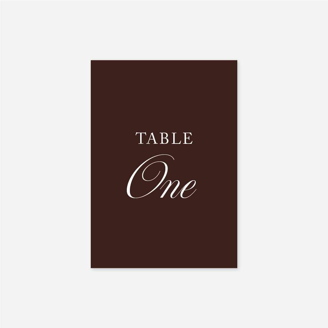 Heritage wedding table number wedding stationery in Chocolate — Just Hitched