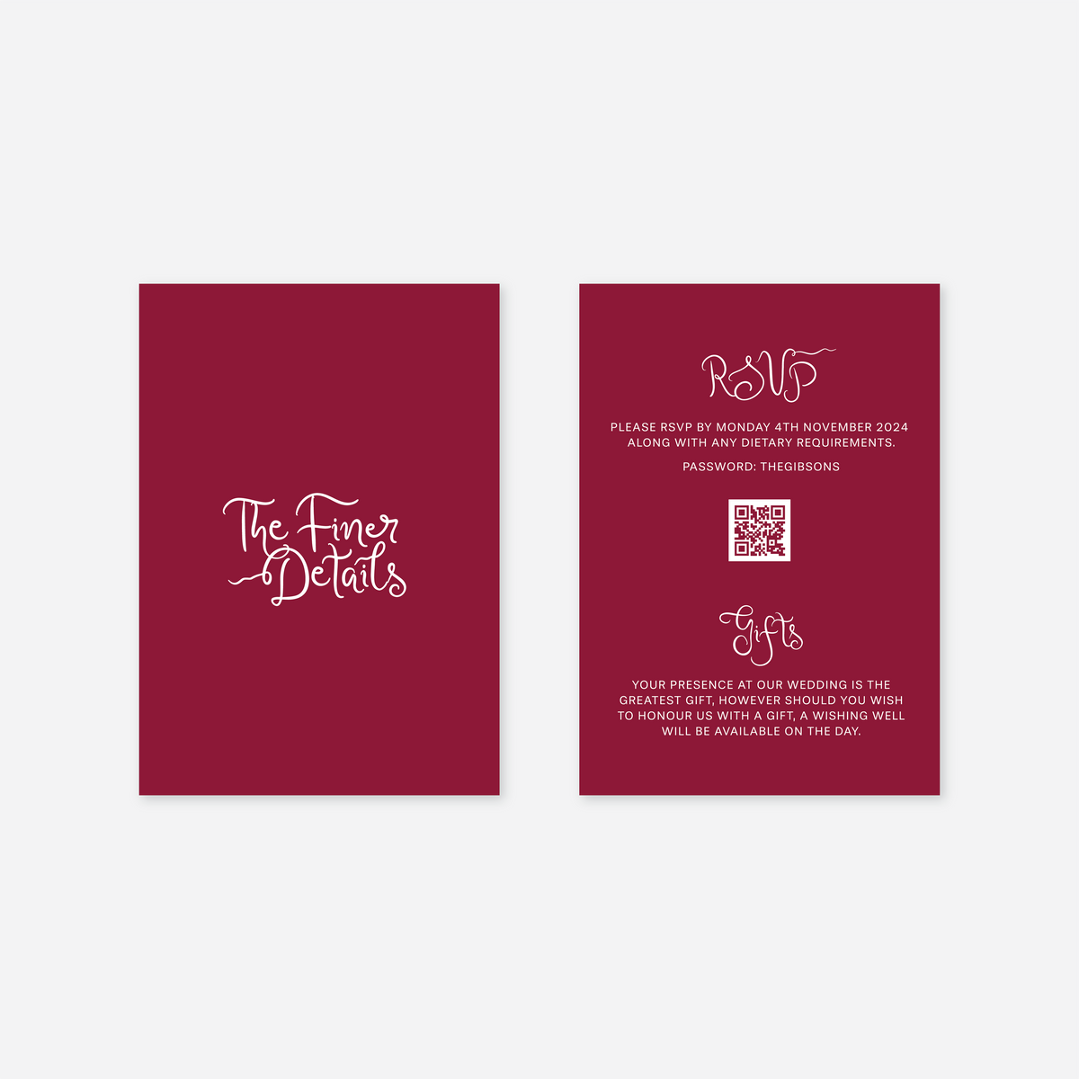 Whimsical wedding details card wedding stationery in Cherry Red — Just Hitched