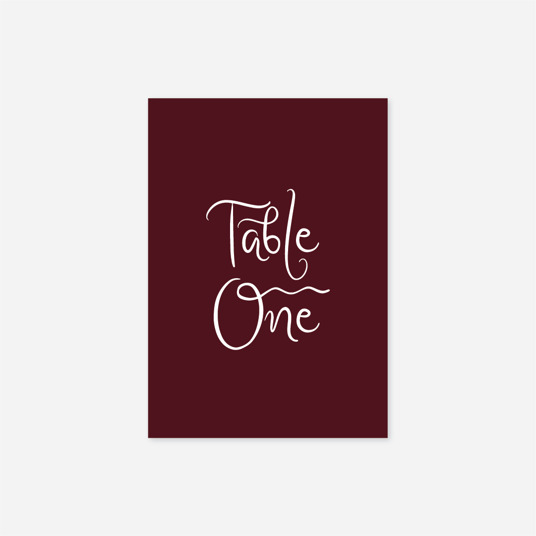 Whimsical wedding table number wedding stationery in Burgundy — Just Hitched