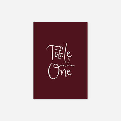 Whimsical wedding table number wedding stationery in Burgundy — Just Hitched