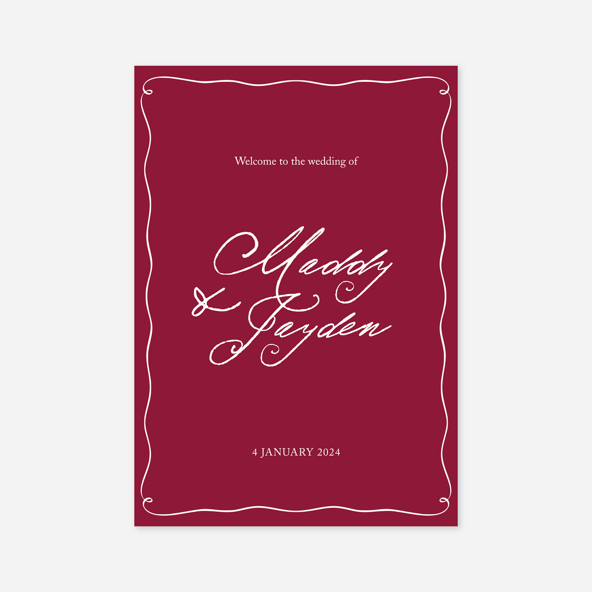 Elegance wedding welcome sign wedding stationery in Cherry Red — Just Hitched