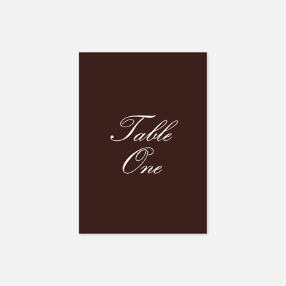 Classic wedding table number wedding stationery in Chocolate — Just Hitched