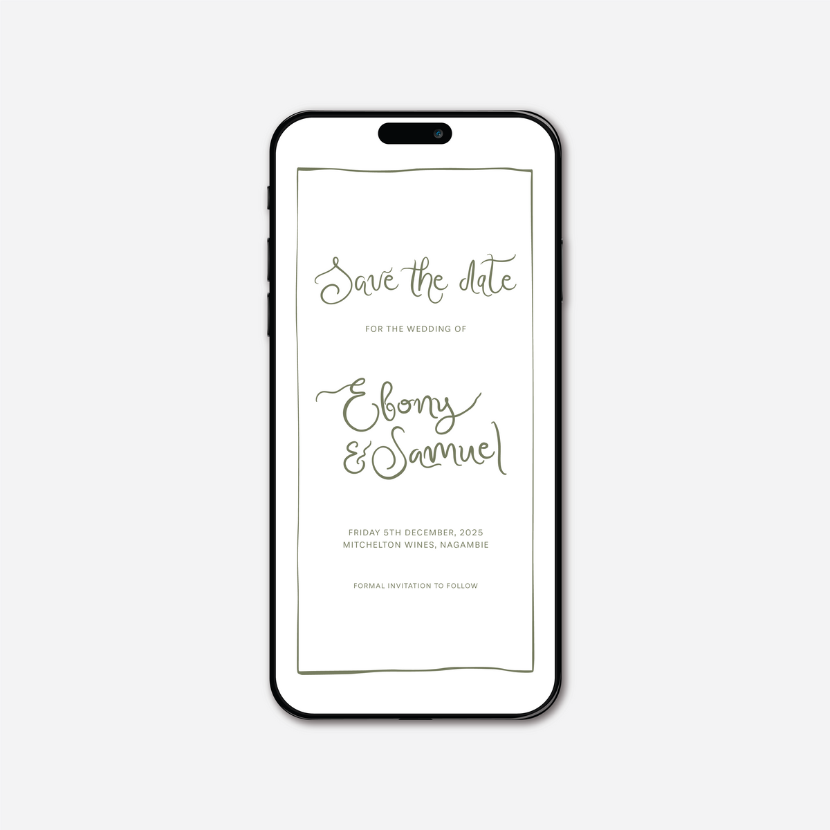 Digital save the date card (Whimsical-style) in White — Just Hitched