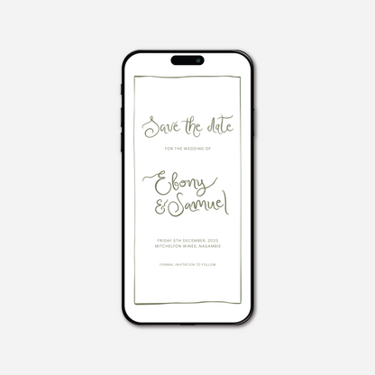 Digital save the date card (Whimsical-style) in White — Just Hitched