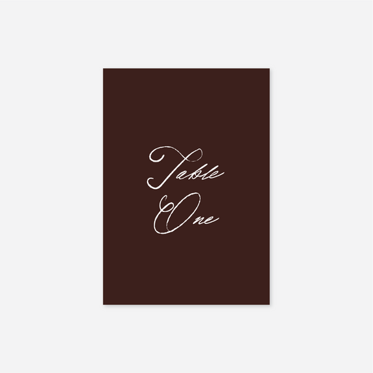 Elegance wedding table number wedding stationery in Chocolate — Just Hitched